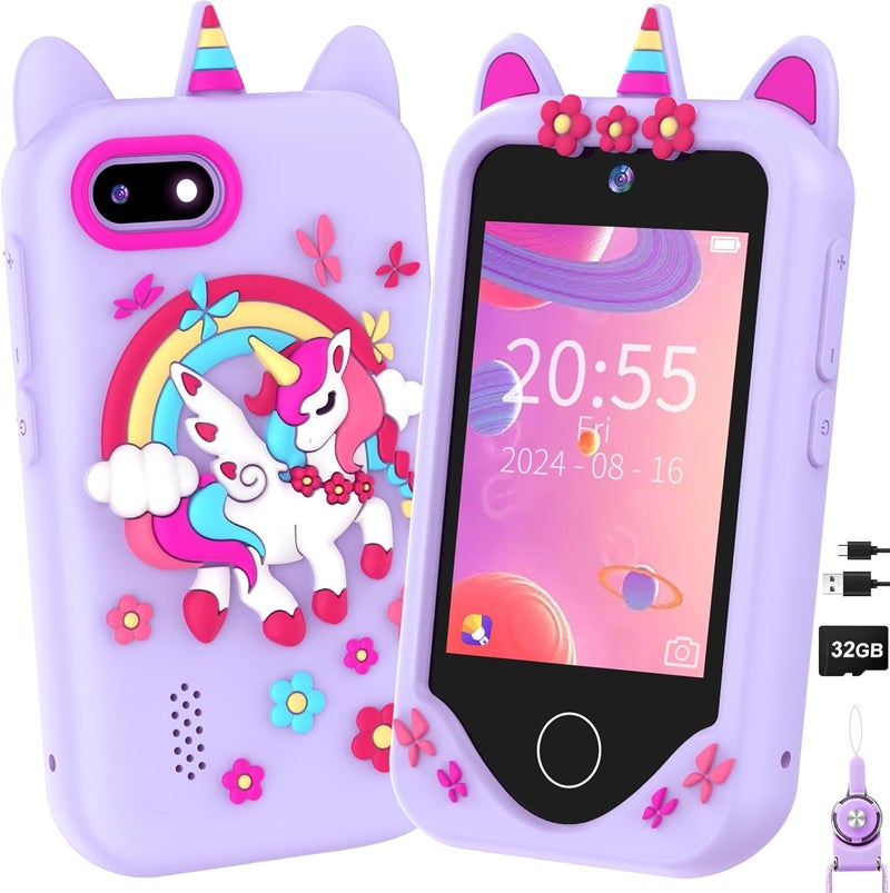 Yosfeng Kids Smart Phone for Girls Gifts - Toddler Christmas Birthday Gift for Age 3 4 5 6 Year Old, Kids Cell Phone Toy with Touchscreen, Dual Cameras, Learning, Kid Mp3 Player, Games with 32 GB Card - Image 1